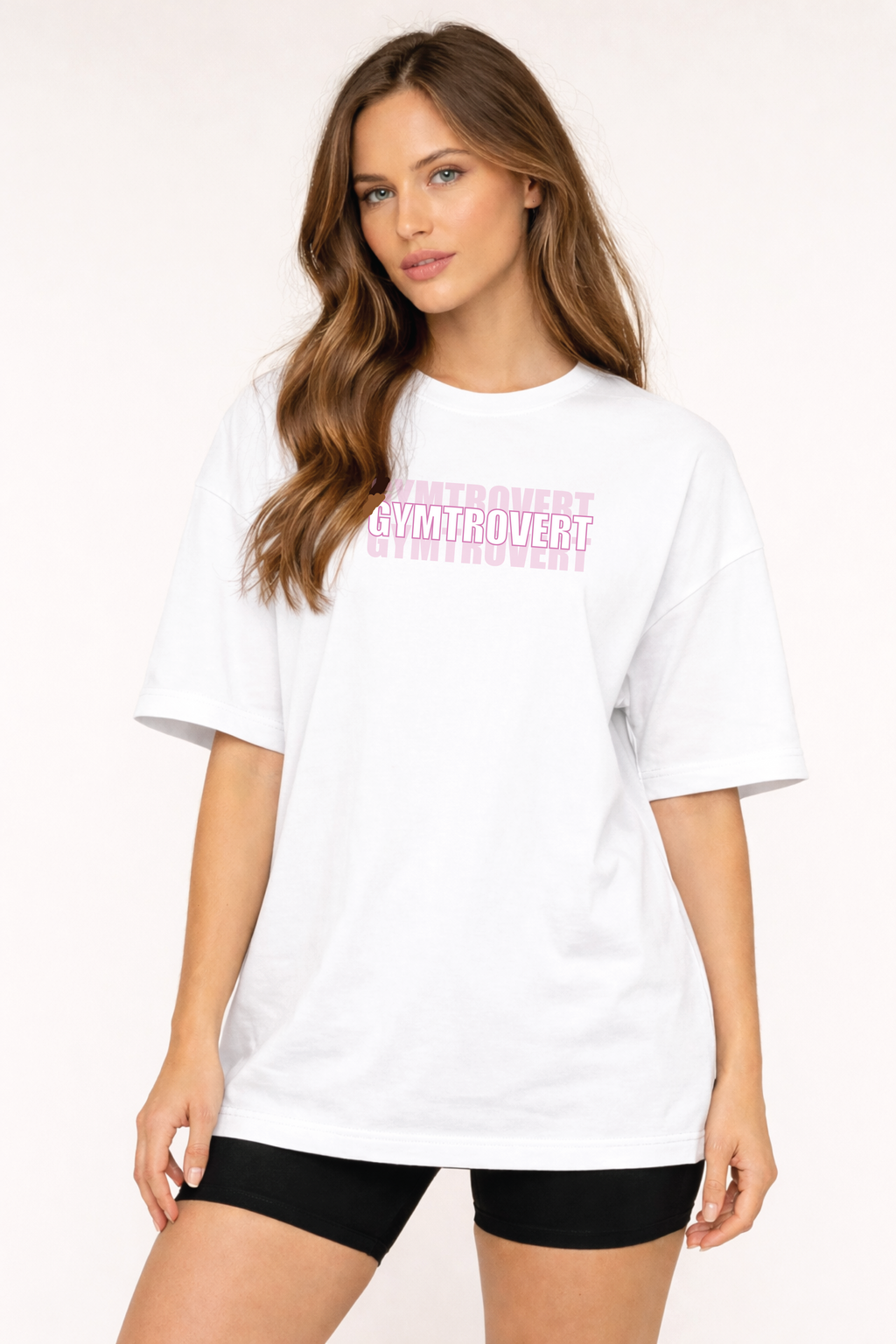 Gymtrovert Tee —  Pink Text Oversized Shirt