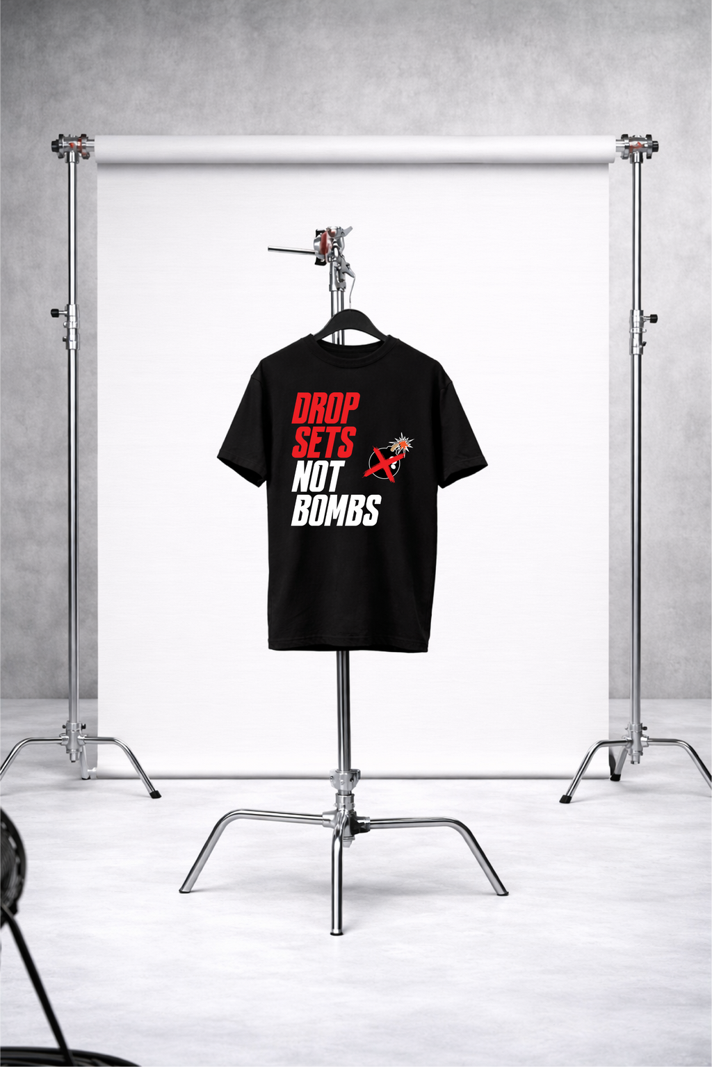 Drop Sets Not Bombs T-Shirt — Fitness Anti-War Gym Tee